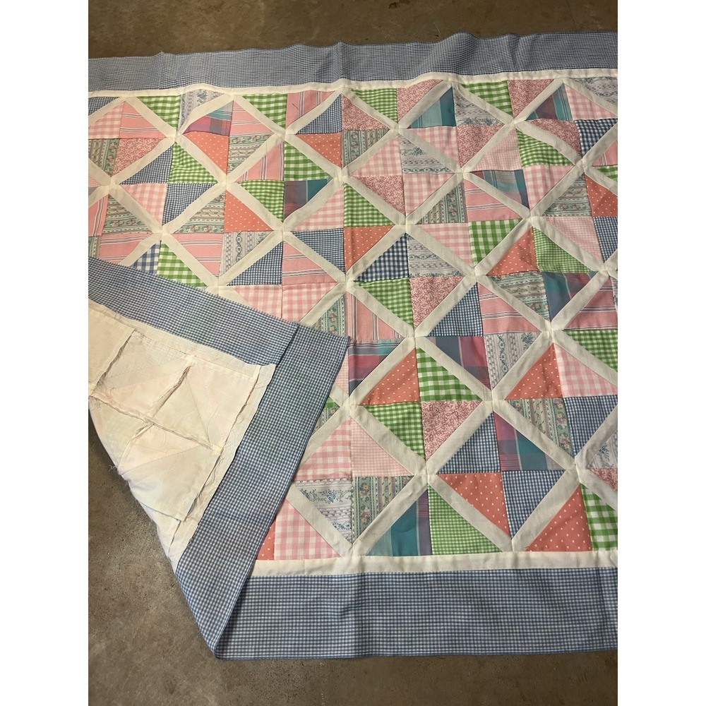 Vintage Quilting Table Center Square Topper Cutter Unfinished Blue White 42"x34" - Picture 8 of 9